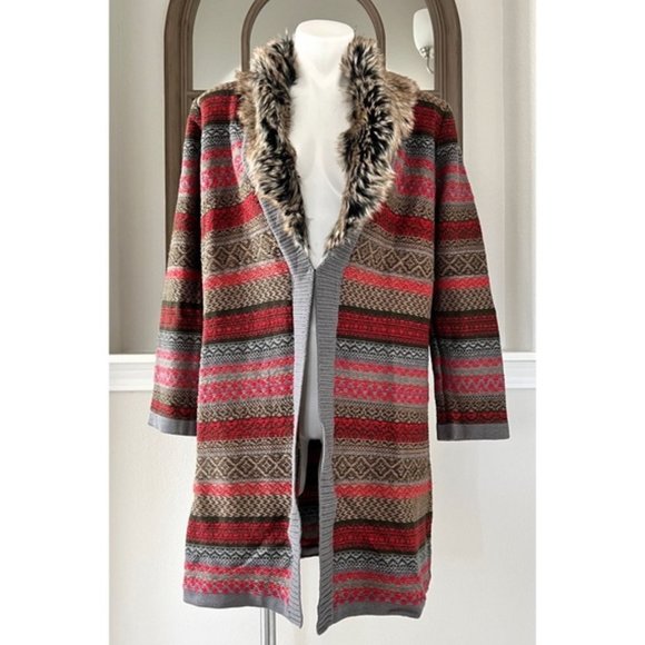 Anne Klein Knit Jacket w/Detachable Fur Collar, Fire Red Size M New w/Tag $159 - Picture 11 of 11